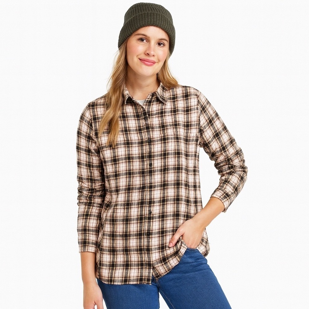 J Jill Shirt Womens Small Black Plaidβ Button Flannel Long Sleeve Pockets Cotton